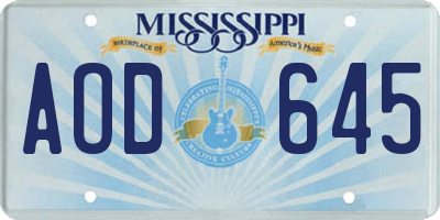 MS license plate AOD645