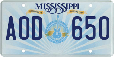 MS license plate AOD650