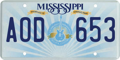 MS license plate AOD653