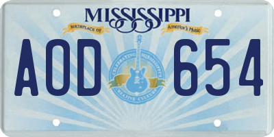 MS license plate AOD654