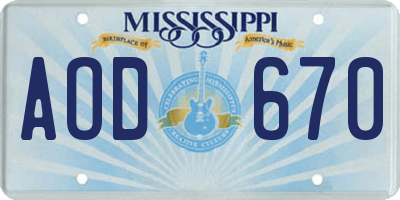 MS license plate AOD670