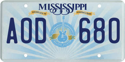 MS license plate AOD680