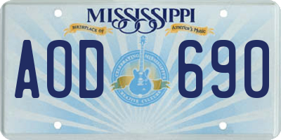 MS license plate AOD690
