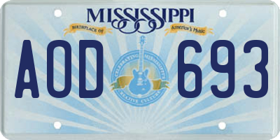 MS license plate AOD693