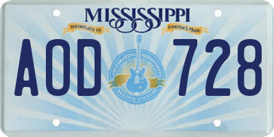 MS license plate AOD728