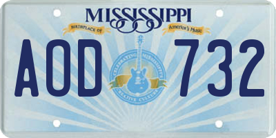 MS license plate AOD732