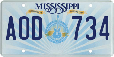 MS license plate AOD734