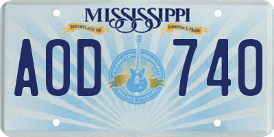 MS license plate AOD740