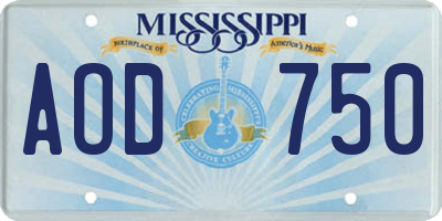 MS license plate AOD750