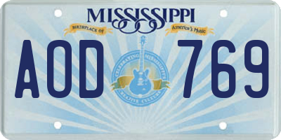 MS license plate AOD769