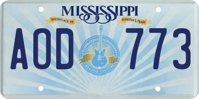 MS license plate AOD773