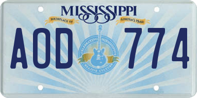 MS license plate AOD774