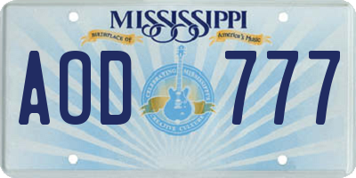 MS license plate AOD777