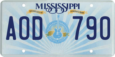MS license plate AOD790