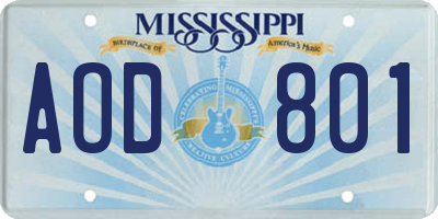 MS license plate AOD801