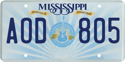 MS license plate AOD805