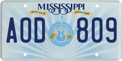 MS license plate AOD809