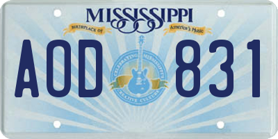 MS license plate AOD831