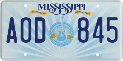 MS license plate AOD845