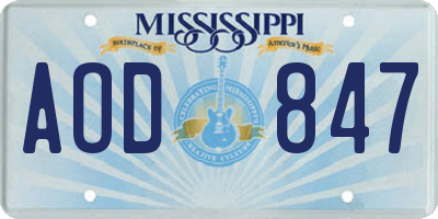 MS license plate AOD847