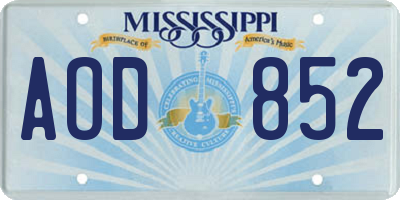 MS license plate AOD852