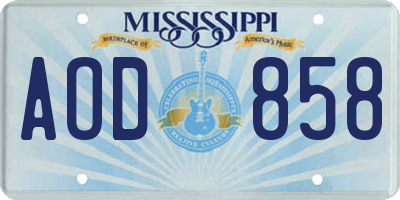 MS license plate AOD858