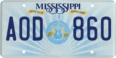 MS license plate AOD860