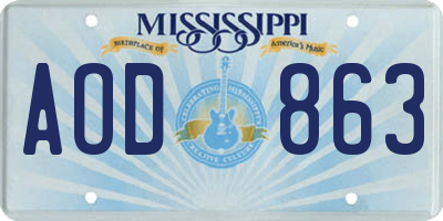 MS license plate AOD863