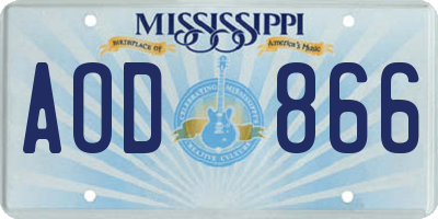 MS license plate AOD866