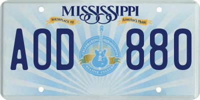 MS license plate AOD880