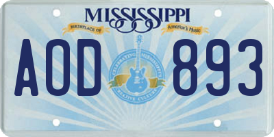 MS license plate AOD893
