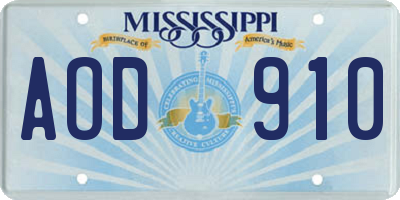 MS license plate AOD910