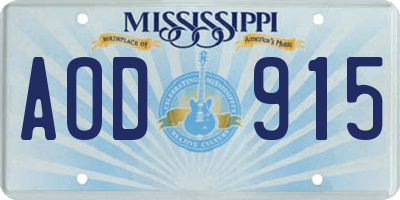 MS license plate AOD915