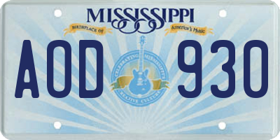 MS license plate AOD930