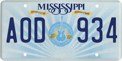 MS license plate AOD934