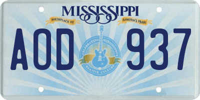 MS license plate AOD937