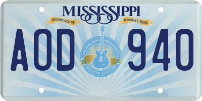 MS license plate AOD940