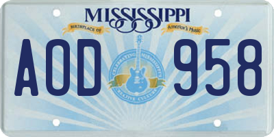 MS license plate AOD958