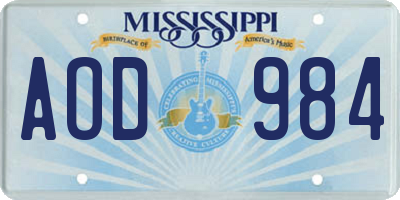 MS license plate AOD984