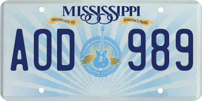 MS license plate AOD989