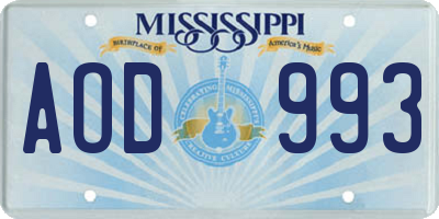 MS license plate AOD993