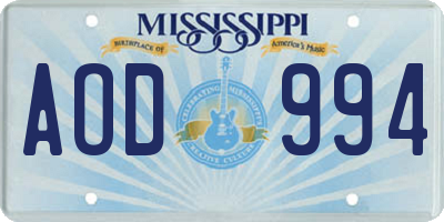 MS license plate AOD994
