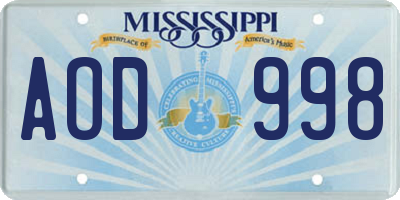 MS license plate AOD998