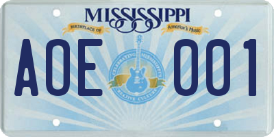 MS license plate AOE001