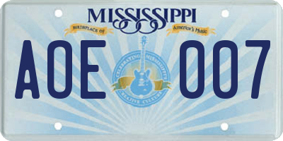 MS license plate AOE007