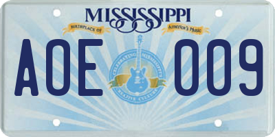MS license plate AOE009