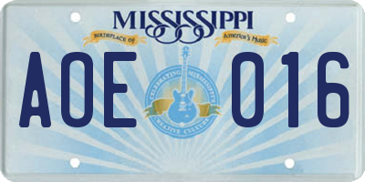 MS license plate AOE016