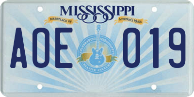 MS license plate AOE019