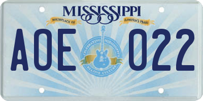 MS license plate AOE022