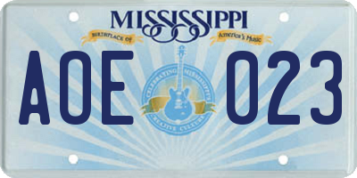 MS license plate AOE023